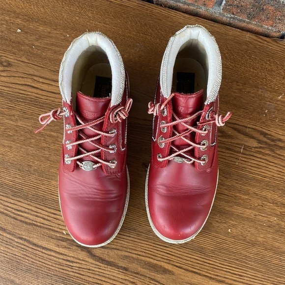 EUC VINTAGE “BLINGED” TIMBERLAND WATERPROOF LACE UP 5” RED BOOT SPARKLE SPARKLE - Picture 3 of 15